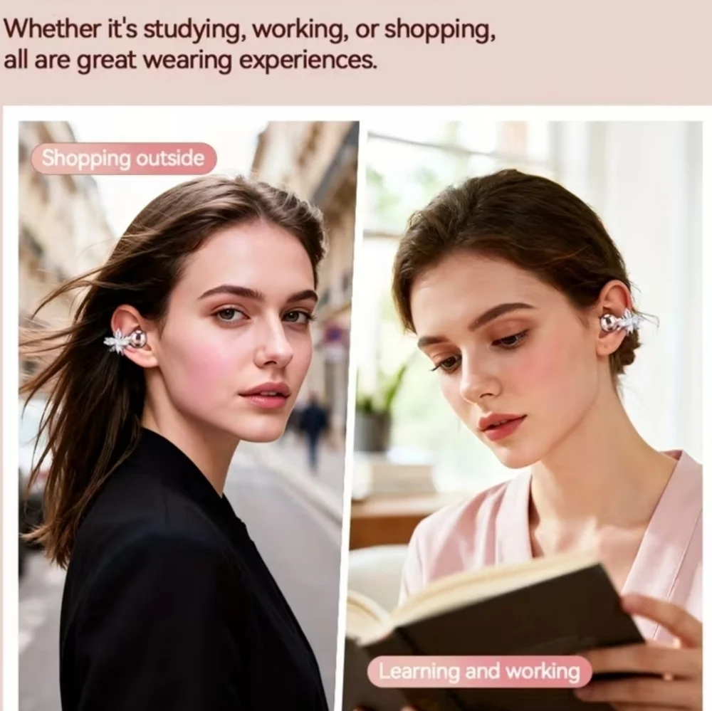 LIFEBEE Clip-On Earbuds, Wireless Open Earphones w- Detachable Beautiful Earring